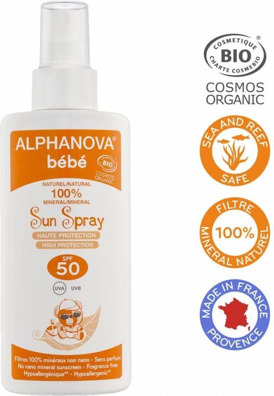 Alphanova crème solaire bébé bio en spray spf 50 125g