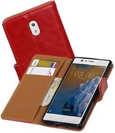 Zakelijke Book Case Telefoonhoesje Geschikt voor de Nokia 3 - Portemonnee Hoesje - Pasjeshouder Wallet Case - Rood
