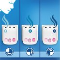 Drie Ambi Pur 3Volution apparaten op een rij, genummerd 1, 2, 3, met blauwe rook die omhoog kringelt en draaiende pijlen eronder.