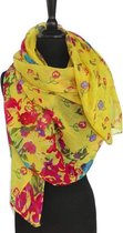 Gele dames sjaal met bonte bloemen - 75 x 170 cm