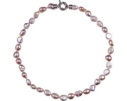 Zoetwater parel ketting Rola - echte parels - roze - zilver - barok parels - sieraden zakje - parelketting dames