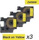 3x Compatible voor Dymo 45808 Standard Label Tape - Zwart op Geel - 19mm