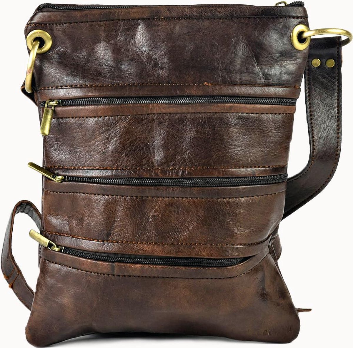 Doenya Leren Tas 'Zipper' (bruin) leer, boho stijl