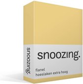 Snoozing - Flanel - Hoeslaken - Extra Hoog - Lits-jumeaux - 160x210/220 cm - Geel