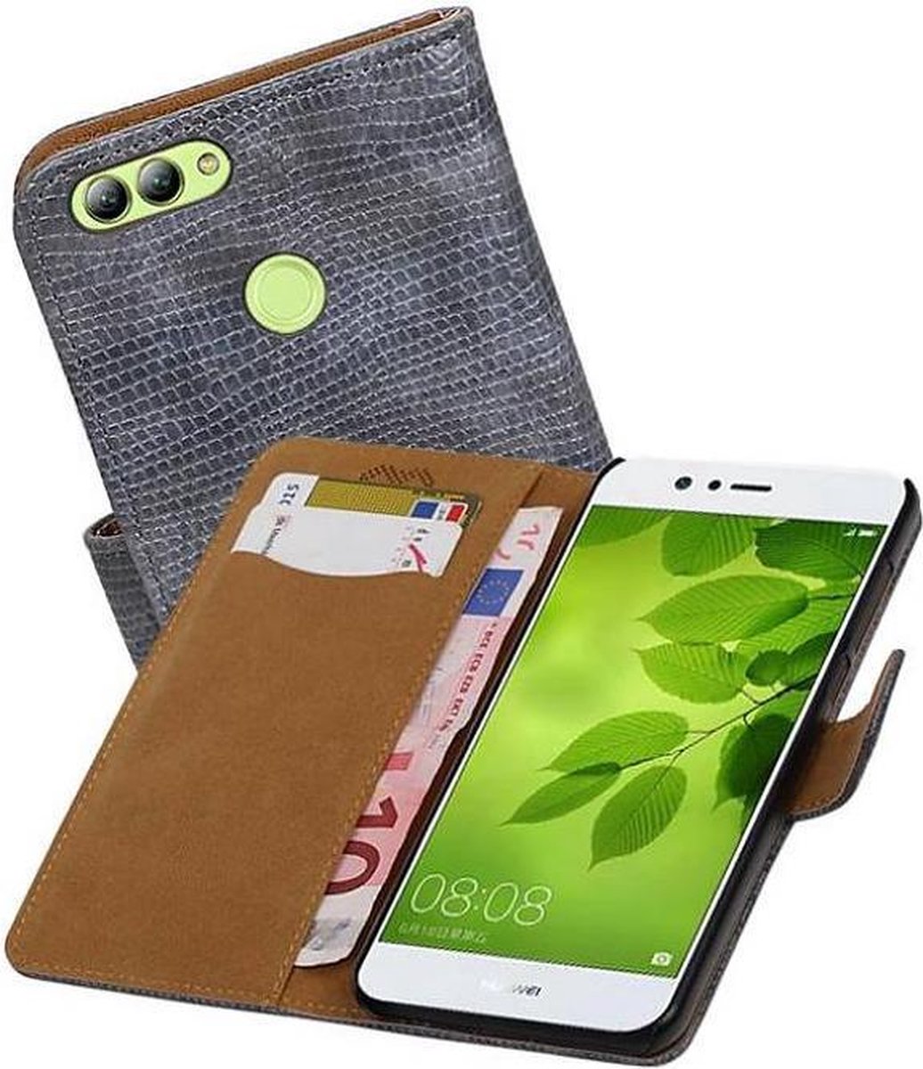 Hagedis Bookstyle Wallet Case Hoesjes Geschikt voor Huawei Nova 2 Grijs