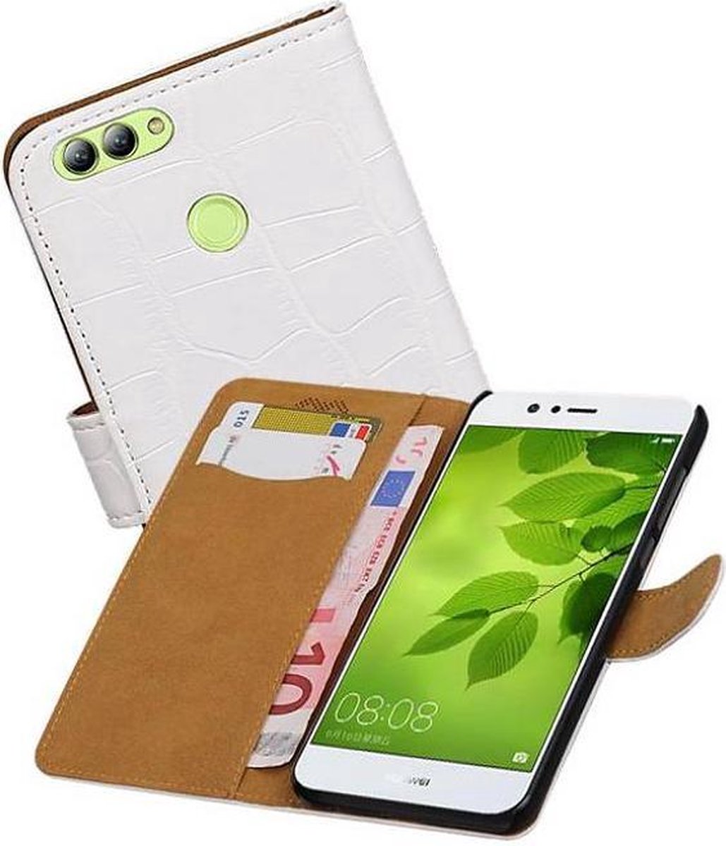Croco Bookstyle Wallet Case Hoesjes Geschikt voor Huawei Nova 2 Wit
