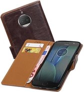 Pull Up TPU PU Leder Bookstyle Wallet Case voor Moto G5s Plus Mocca