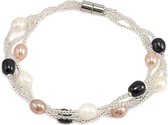 Zoetwater parel armband Twine Pearl Multi Color - echte parels - wit - roze - zwart - zilver - magneetslot