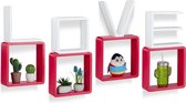 relaxdays wandbox love - set van 4 stuks - kubus wandboards - zwevende wandplanken - kubus