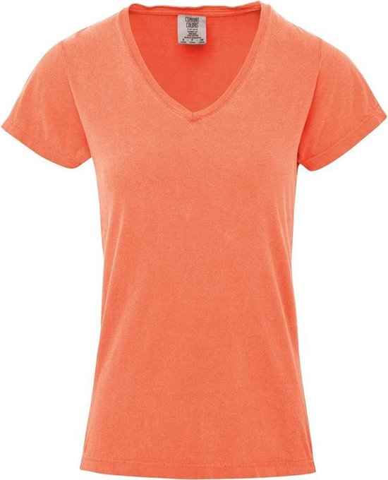 Basic V-hals t-shirt comfort colors oranje voor dames - Dameskleding  t-shirt perzik... | bol