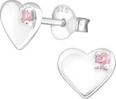 Joy|S - Zilveren hartje kristal roze oorbellen 6 x 7 mm Sterling zilver 925