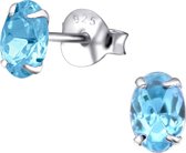 Joy|S - Zilveren ovaal kristal blauw oorbellen 4 x 6 mm Sterling zilver 925