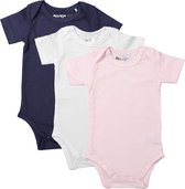 Dirkje Unisex Set(3delig) Rompers Korte Mouw Wit, Roze en Blauw - Maat 86