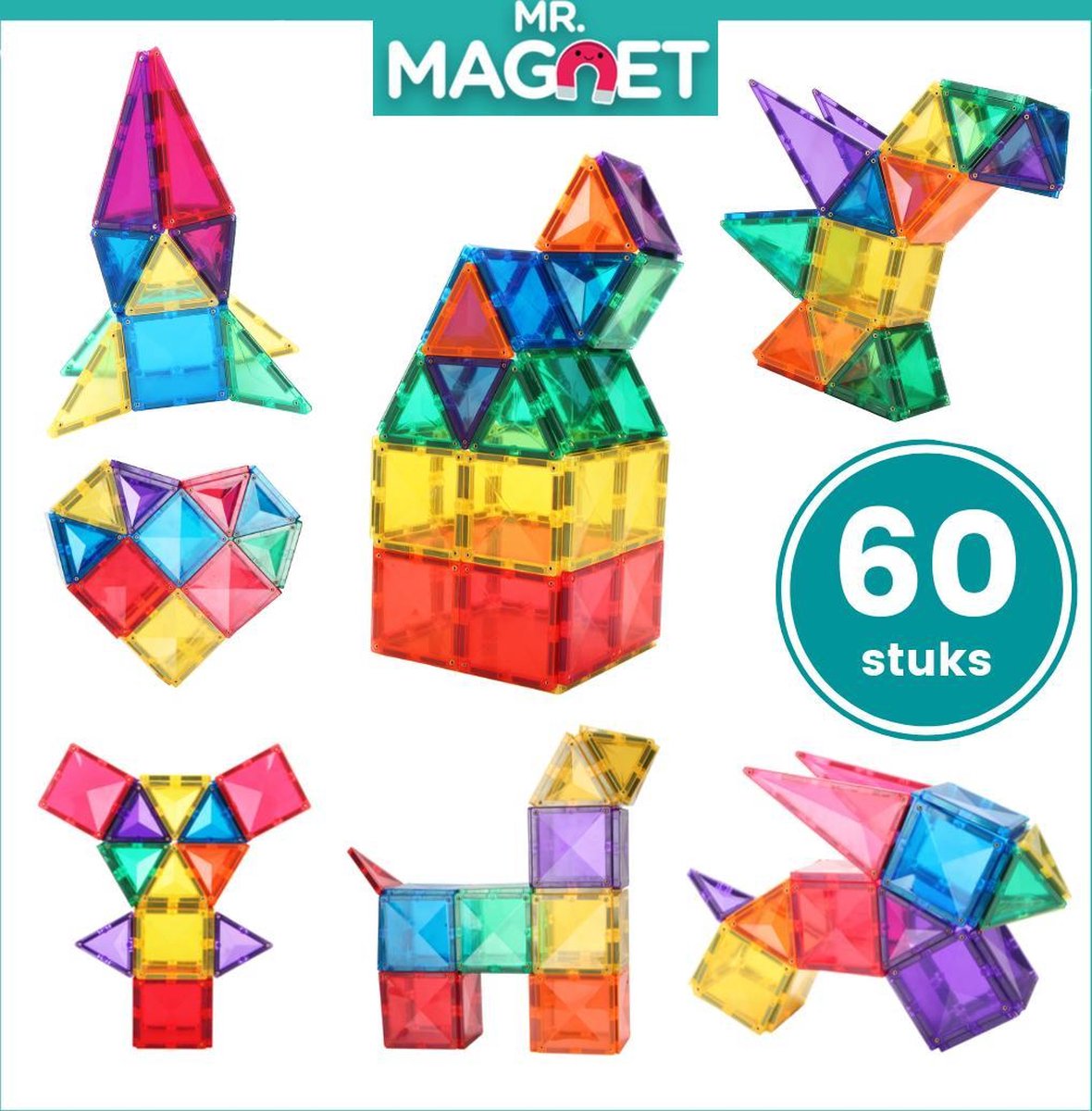 Mr. Magnet 60-delige Magnetische Tegels Set - stimuleer creativiteit - voor  kinderen... | bol.com