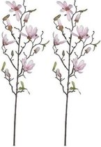 2x Licht roze Magnolia/beverboom kunsttak kunstplant  80 cm - Kunstplanten/kunsttakken - Kunstbloemen boeketten