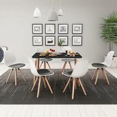 Complete Eettafel set 7 delig Zwart Wit (Incl Anti Kras Vilt 16st) - Eet tafel + 6 Eetstoelen - DIneertafel - Eettafelstoelen - Eetkamerstoelen