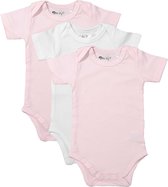 Dirkje Unisex Set(3delig) Rompers Korte Mouw Roze en Wit - Maat 86