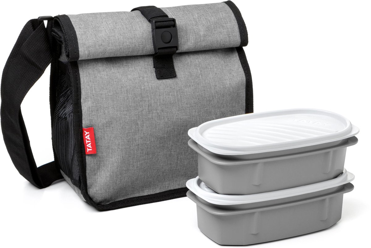Koeltas grijs inclusief 2 lunch boxen / lunchbox / foodbag / coolbag / lunchbag / relatiegeschenk