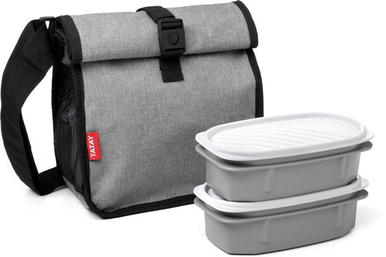 steenkool Umeki server Koeltas grijs inclusief 2 lunch boxen / lunchbox / foodbag / coolbag /  lunchbag /... | bol.com