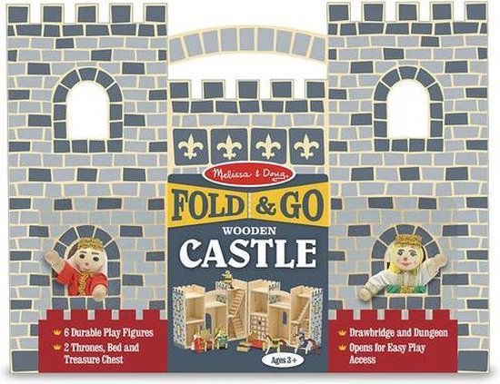 Thumbnail van een extra afbeelding van het spel Melissa & Doug Houten draagbaar en uitklapbaar kasteel met houten poppen en paarden (12-delig)