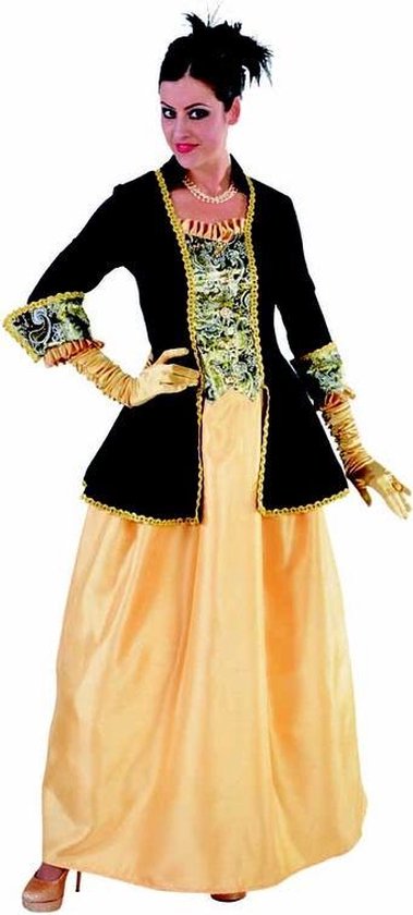 Markiezin jurk zwart en oker met goud brocaat - Jonkvrouw kostuum maat 38-40 (M)
