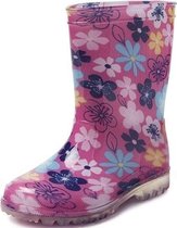 Roze kleuter/kinder regenlaarzen gekleurde bloemen - Rubberen bloemenprint laarzen/regenlaarsjes voor kinderen 28