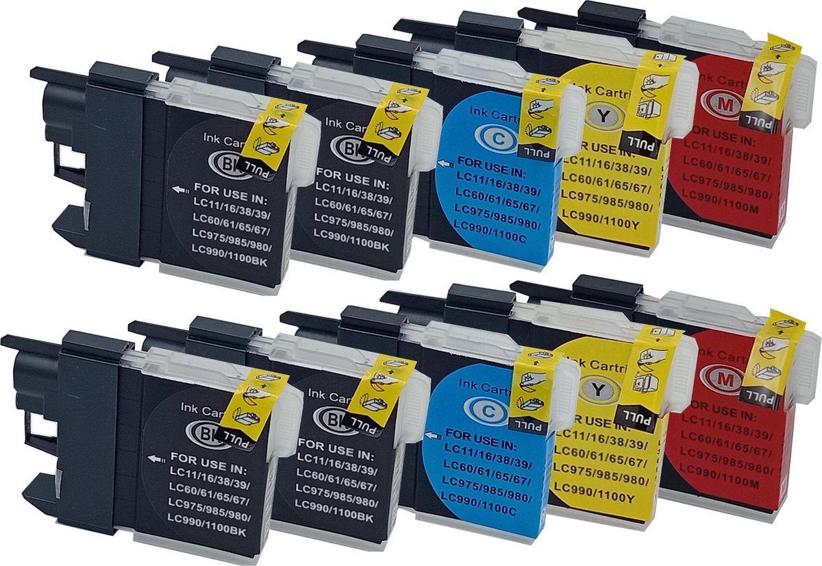 KATRIZ huismerk inkt voor|Brother /LC980/LC985/LC1100/LC1100H| 4x black +2x Cyan +2x Magenta+2x Yellow (10stuks)