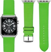 Groene Lederen Apple horlogeband (42mm) zilveren adapter