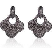 Oorbellen Met Glitters - Blad - Oorhangers 4x4 cm - Zwart / Zilver