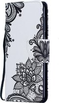 Shop4 - Samsung Galaxy A50 Hoesje - Wallet Case Bloemen Zwart