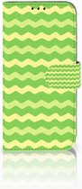 Honor 10 Lite Bookcase Hoesje Design Waves Green