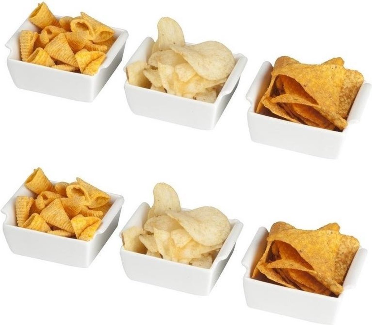 6x Serveerschaaltjes voor tapas, snacks, sausjes en borrelhapjes wit 9 x 4,5 cm - Tapas schaaltjes - Snackschalen