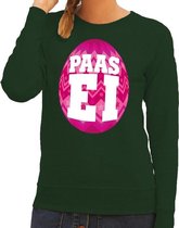 Paas sweater groen met roze ei voor dames S