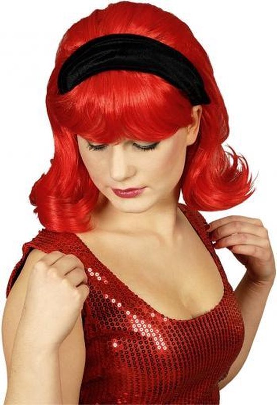 Jaren 60 pruik rood inclusief haarband