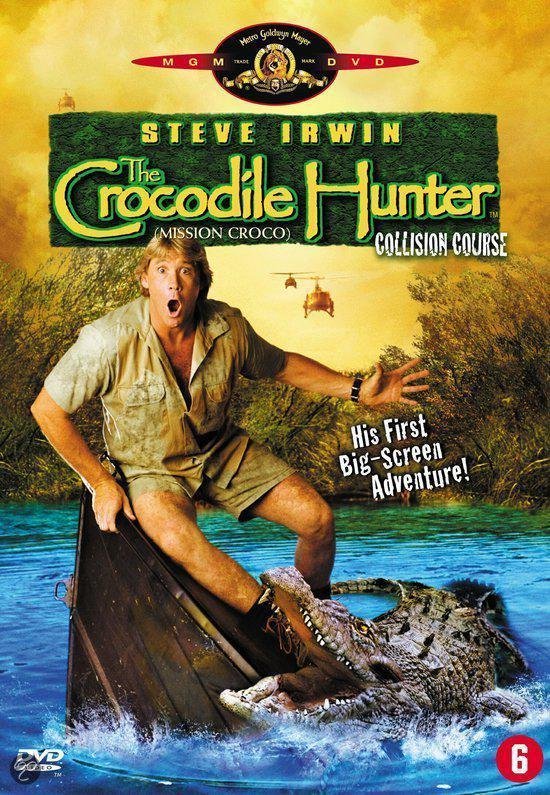 Steve Irwin, de Crocodile Hunter, in een boot met een krokodil.