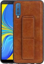 Grip Stand Hardcase Backcover - Telefoonhoesje - Achterkant Hoesje - Geschikt voor Samsung Galaxy A7 (2018) - Bruin