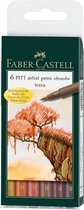 Faber Castell FC-167106 Tekenstift Faber-Castell Pitt Artist Pen 6-delig Etui Terra