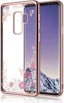 DrPhone Flower Bloemen Case Diamant Crystal TPU Hoesje - Geschikt A8 2018 - Rosegold