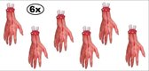 6x Afgehakte hand + bloed - horror griezel halloween lichaams deel vinger carnaval thema feest