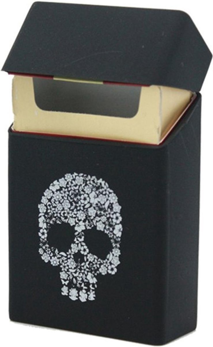 Goedkoopste Handige Siliconen Hoesje voor om Sigarettendoosje - Zwart Skull - Sigaretten Opbergen - Silicoon Cover voor Sigarettendoosje
