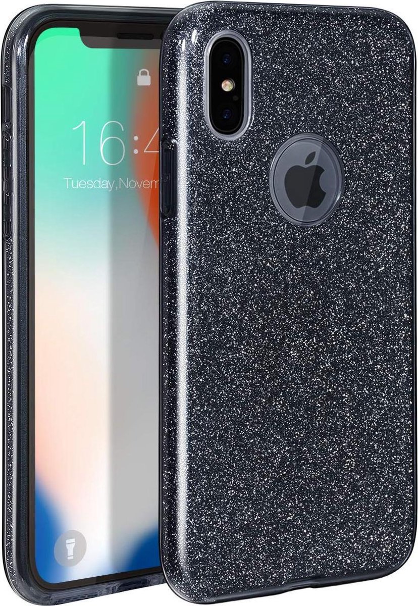 Backcover Hoesje Geschikt voor: iPhone XS max Glitters Siliconen TPU Case Zwart - BlingBling Cover
