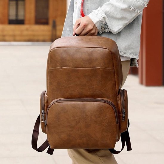 Centraliseren Rusteloosheid porselein Leren Look Heren Rugzak - Lederen Look Business Backpack - Geschikt voor  15.6 inch Laptops | bol.com