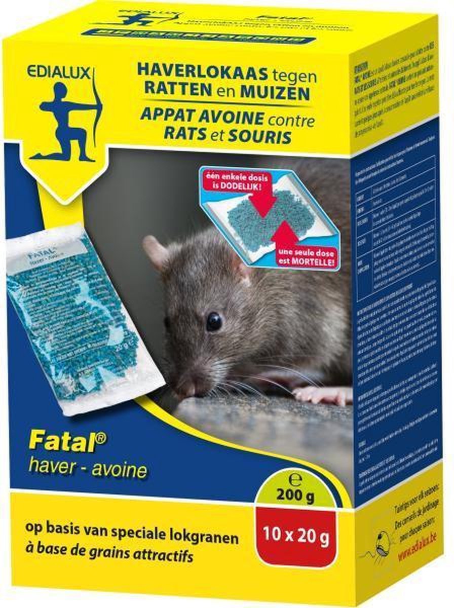 Muizen en ratten professioneel haverlokaas Fatal 10x20g 2 sets (= 400 gram)