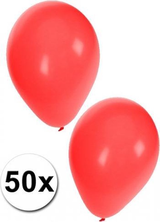 Bellatio Decorations ballonnen - 50 stuks - rood - 27 cm - helium of lucht - verjaardag / versiering