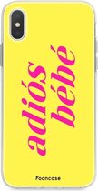 Fooncase Hoesje Geschikt voor iPhone X - Shockproof Case - Back Cover / Soft Case - Adios Bebe / Geel & Roze