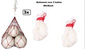 3x Ballennet voor 5 Ballen Wit/Rood