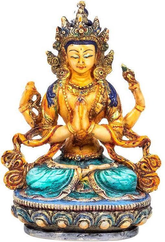 Boeddhabeeld Chenresig - Boeddha Avalokiteshvara - Gekleurd - 15 cm