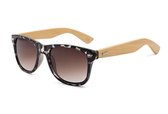Dames Zonnebril Wayfarer - Luipaard Montuur, Bruine Glazen - Bamboe zonnebril