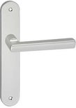 Aluminium deurkruk met ovaal deurschild, mat zilver.
