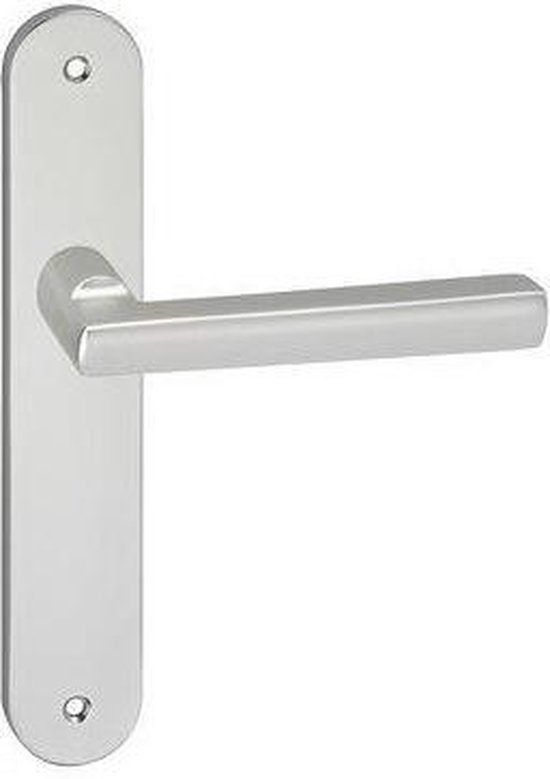 Aluminium deurkruk met ovaal deurschild, mat zilver.